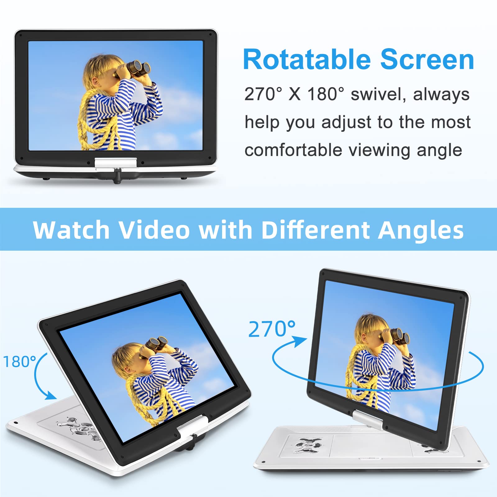 ???????????? 17.9'' Portable Dvd Player With 15.6'' Large Hd Swivel Screen, 6 Hours Battery Dvd Player Portable, High Volume Spe